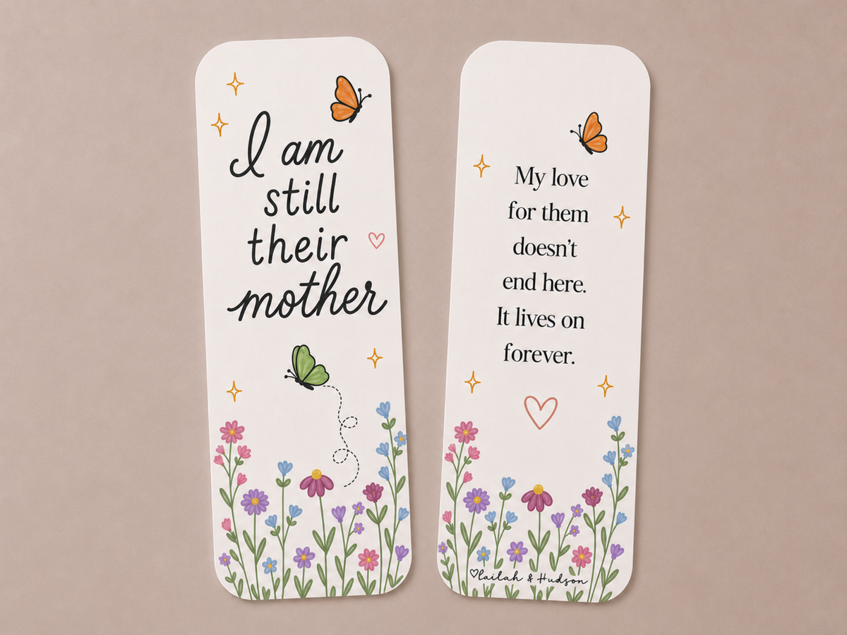 Front and Back of I am still their mother bookmark 