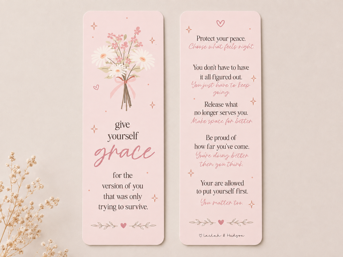 Give yourself grace bookmark displayed side by side 