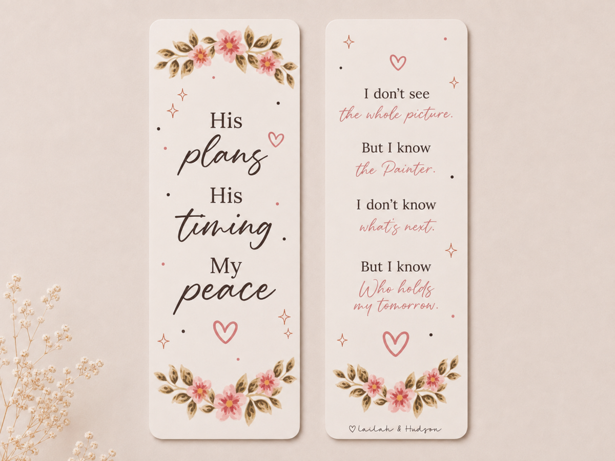 Front and back of His plans His timing my peace bookmark