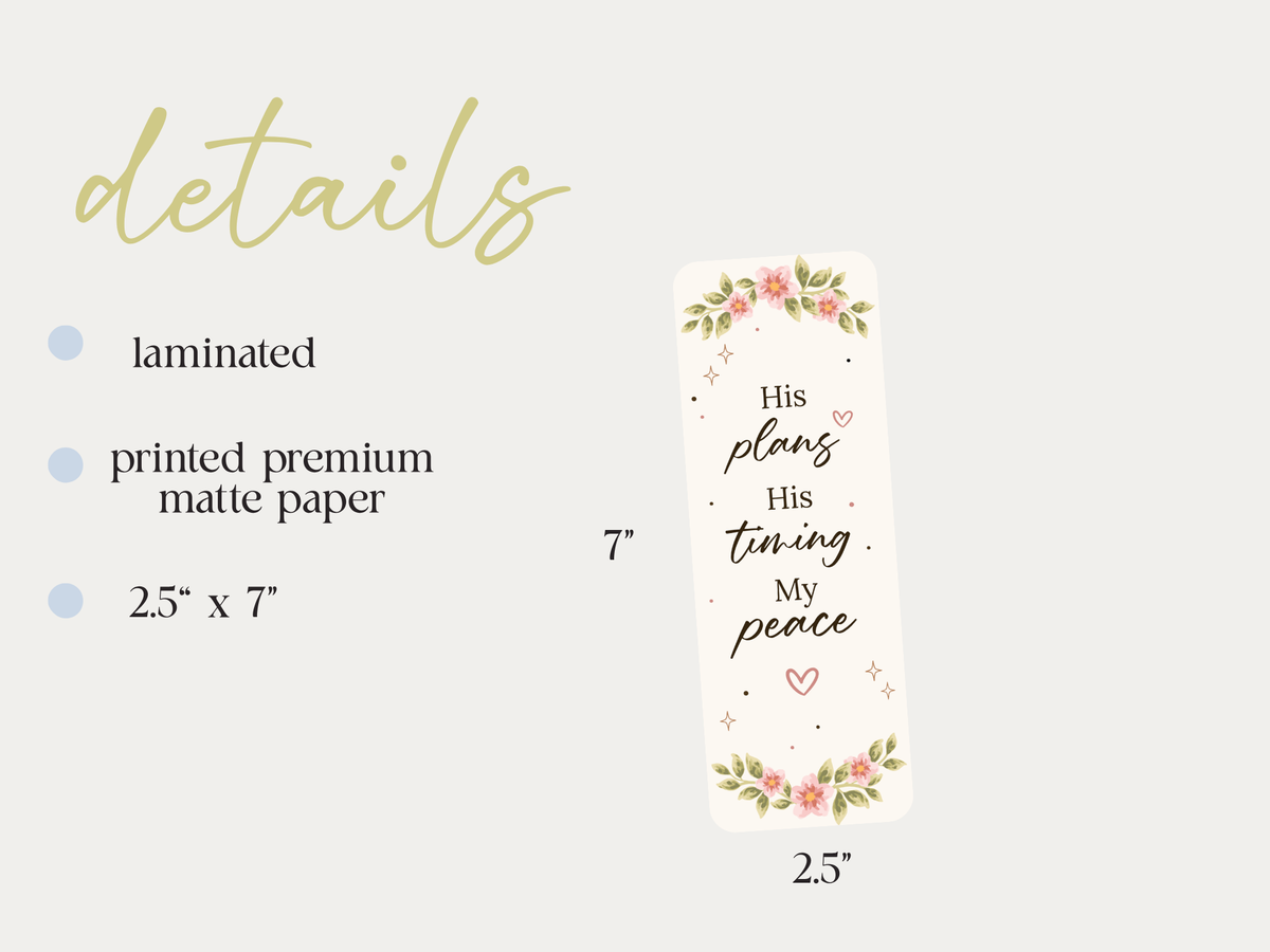 His plans His timing my peace bookmark size information